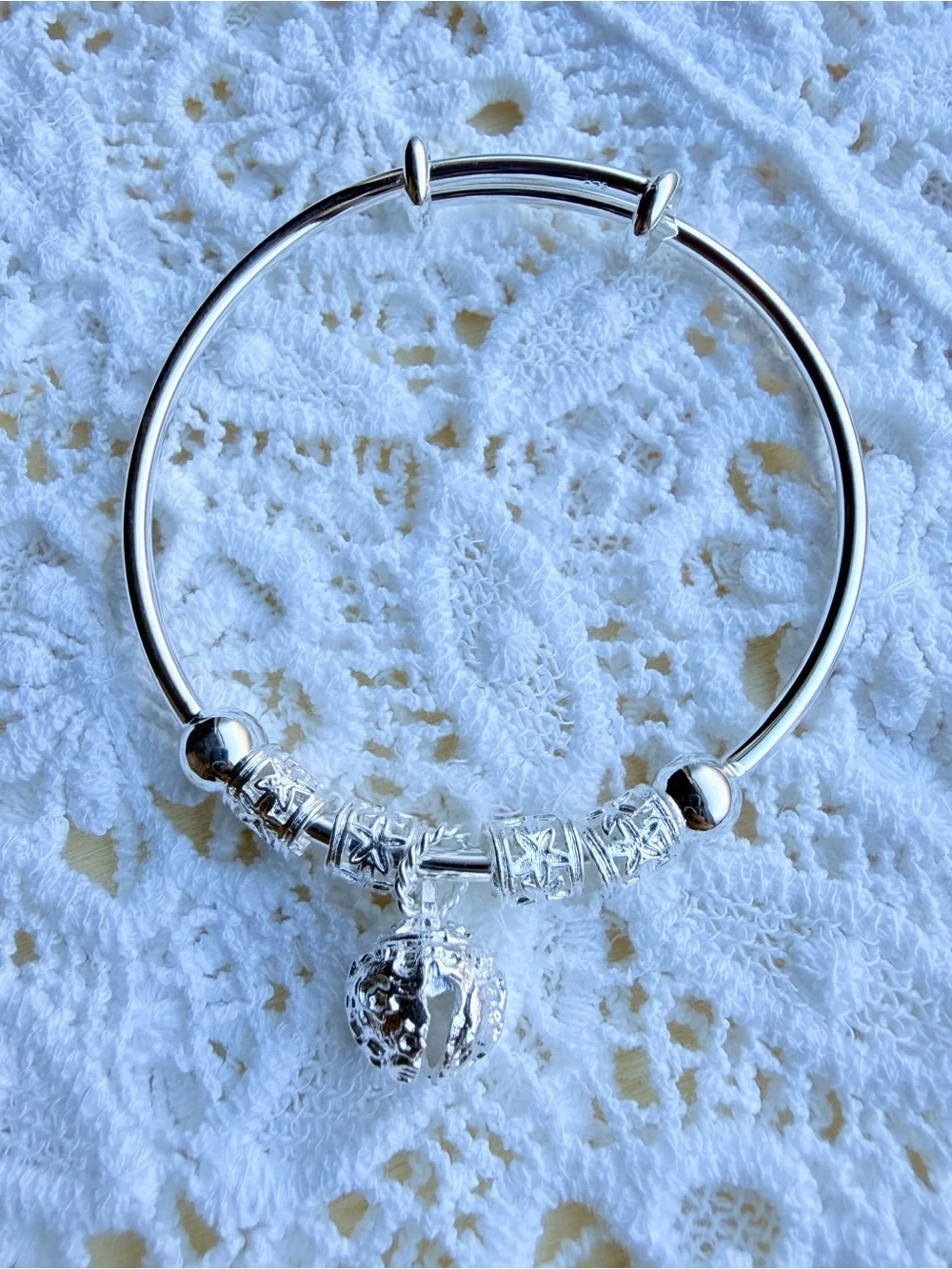 Sterling Silver Charm Bangle Bracelet - Silver